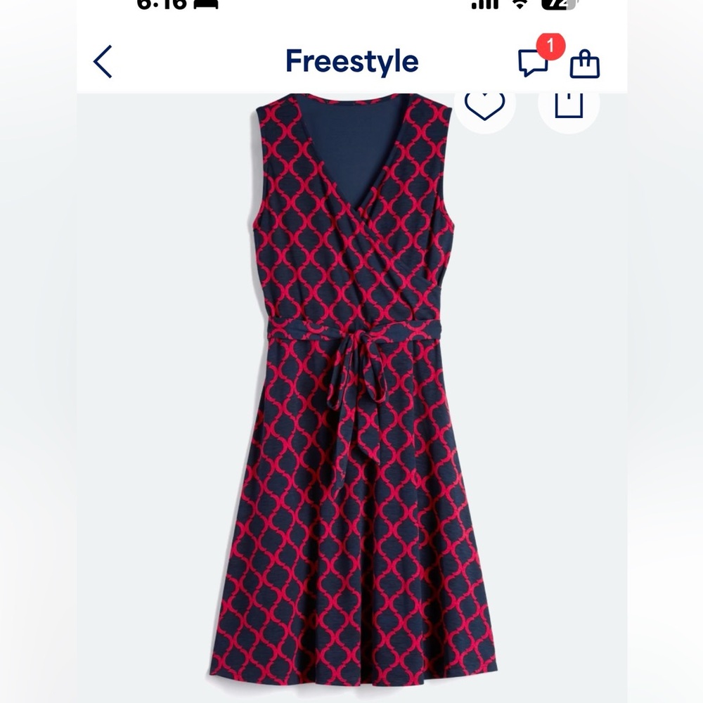 41 Hawthorn Navy Midi Dress with Red Lattice Print size Large